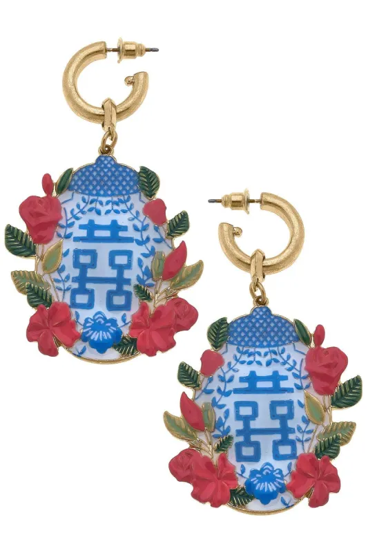 Adele Enamel Roses Ginger Jar Earrings sold by Canvas Style