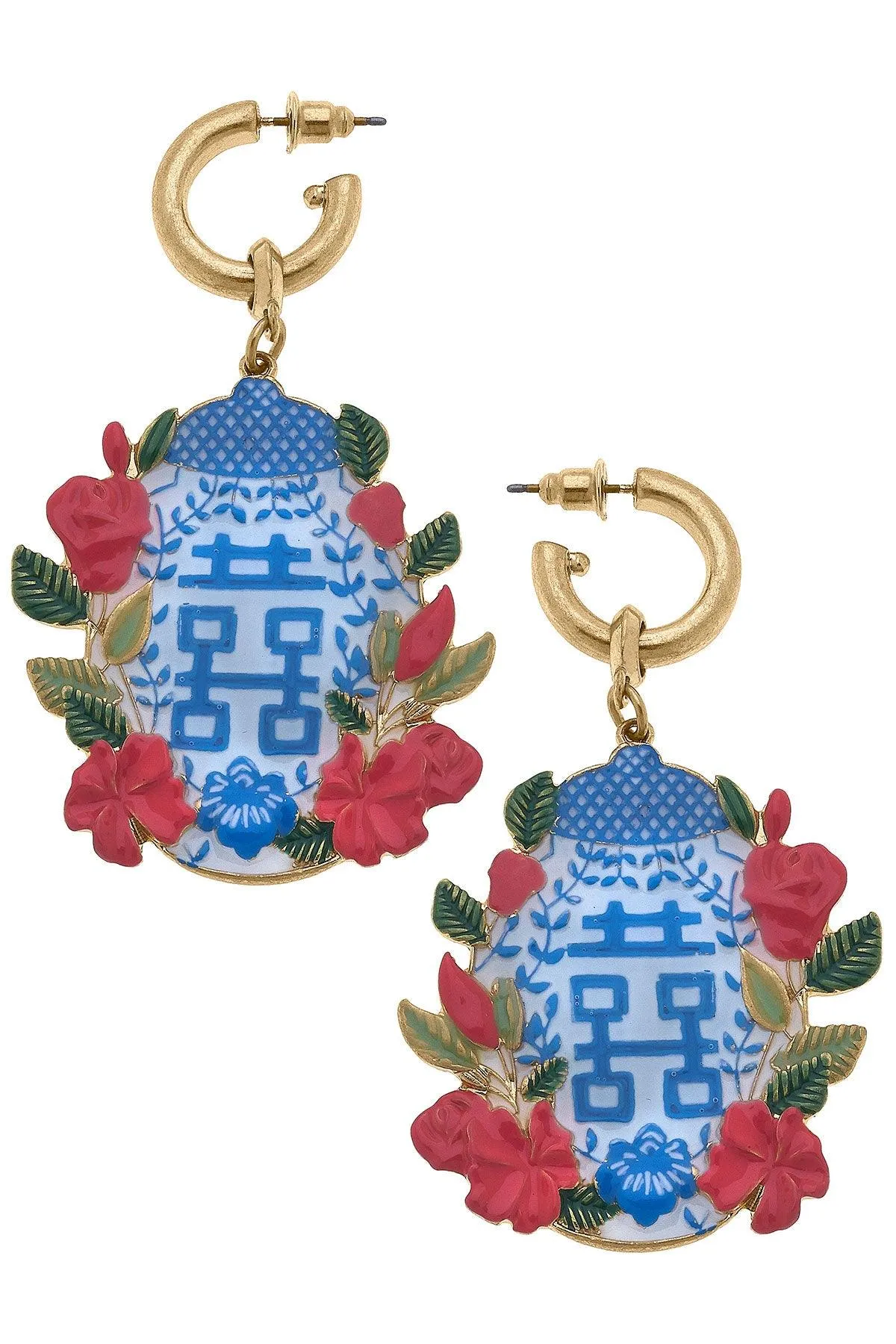 Adele Enamel Roses Ginger Jar Earrings sold by Canvas Style