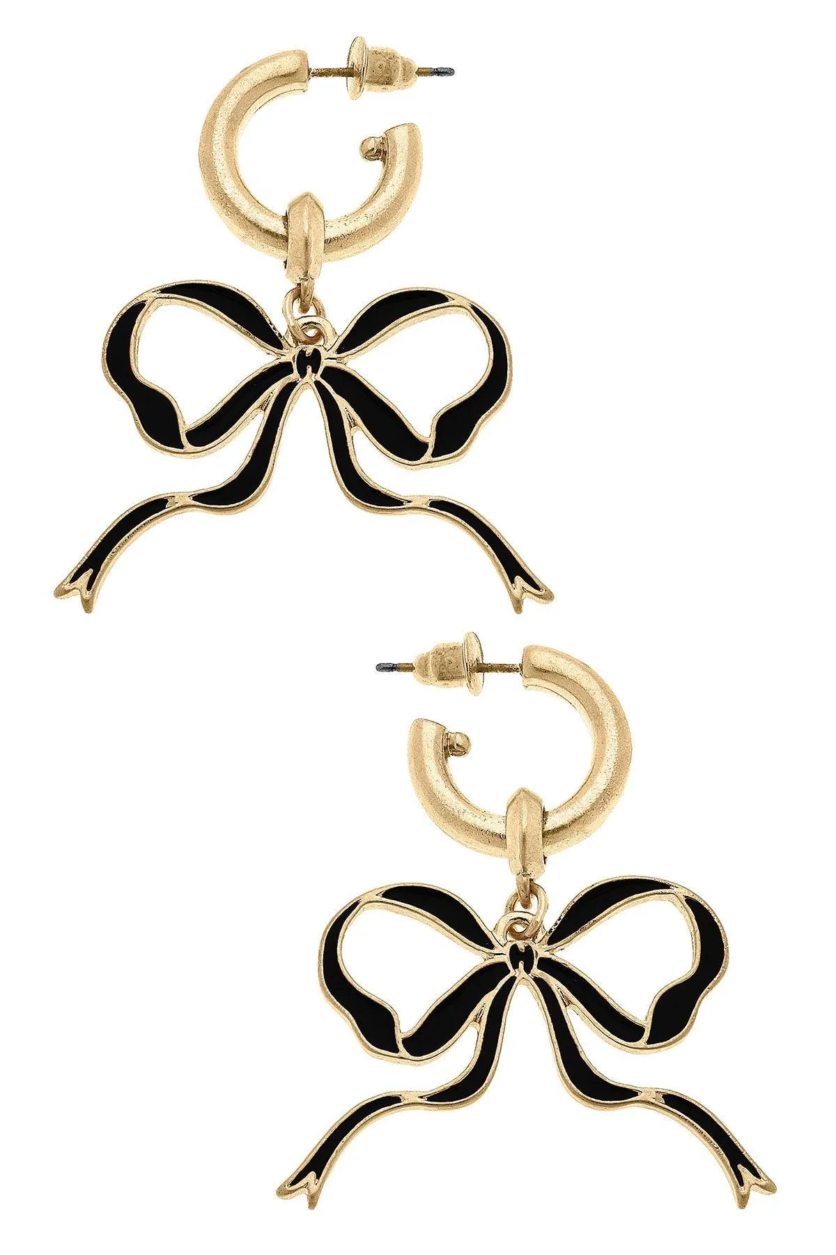 Veronica Game Day Bow Enamel Earrings in Black sold by Canvas Style