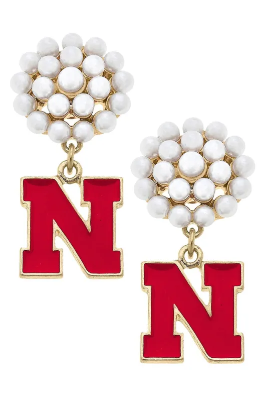 Nebraska Cornhuskers Pearl Cluster Enamel Drop Earrings - FINAL SALE sold by Canvas Style