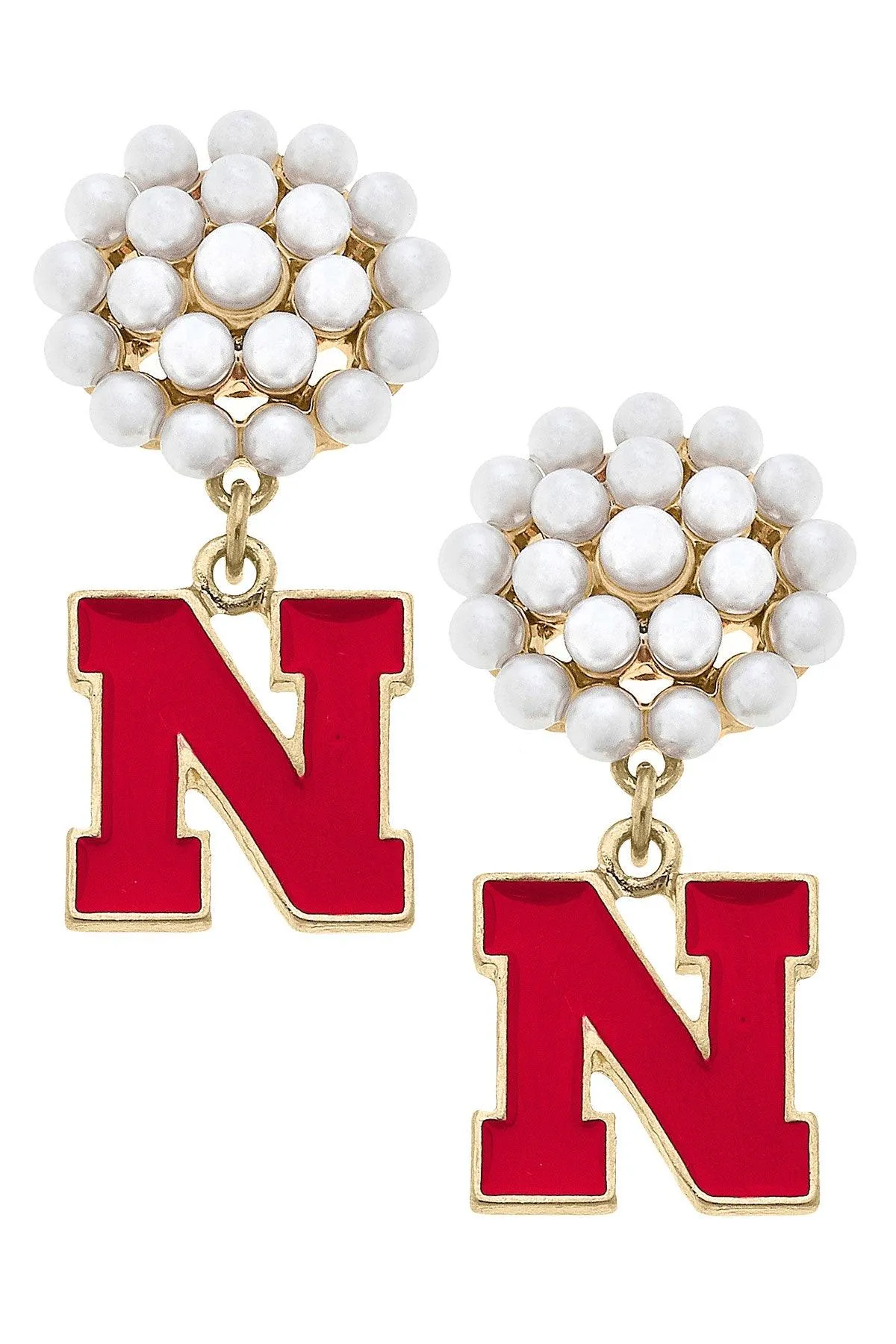 Nebraska Cornhuskers Pearl Cluster Enamel Drop Earrings - FINAL SALE sold by Canvas Style