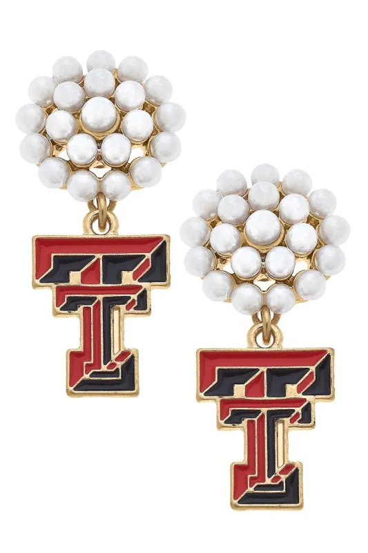 Texas Tech Red Raiders Pearl Cluster Enamel Drop Earrings - FINAL SALE sold by Canvas Style