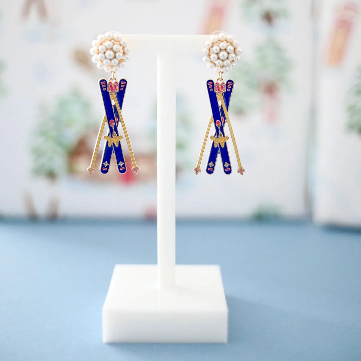 Aspen Ski Pearl Cluster Enamel Earrings sold by Canvas Style product image thumbnail 3