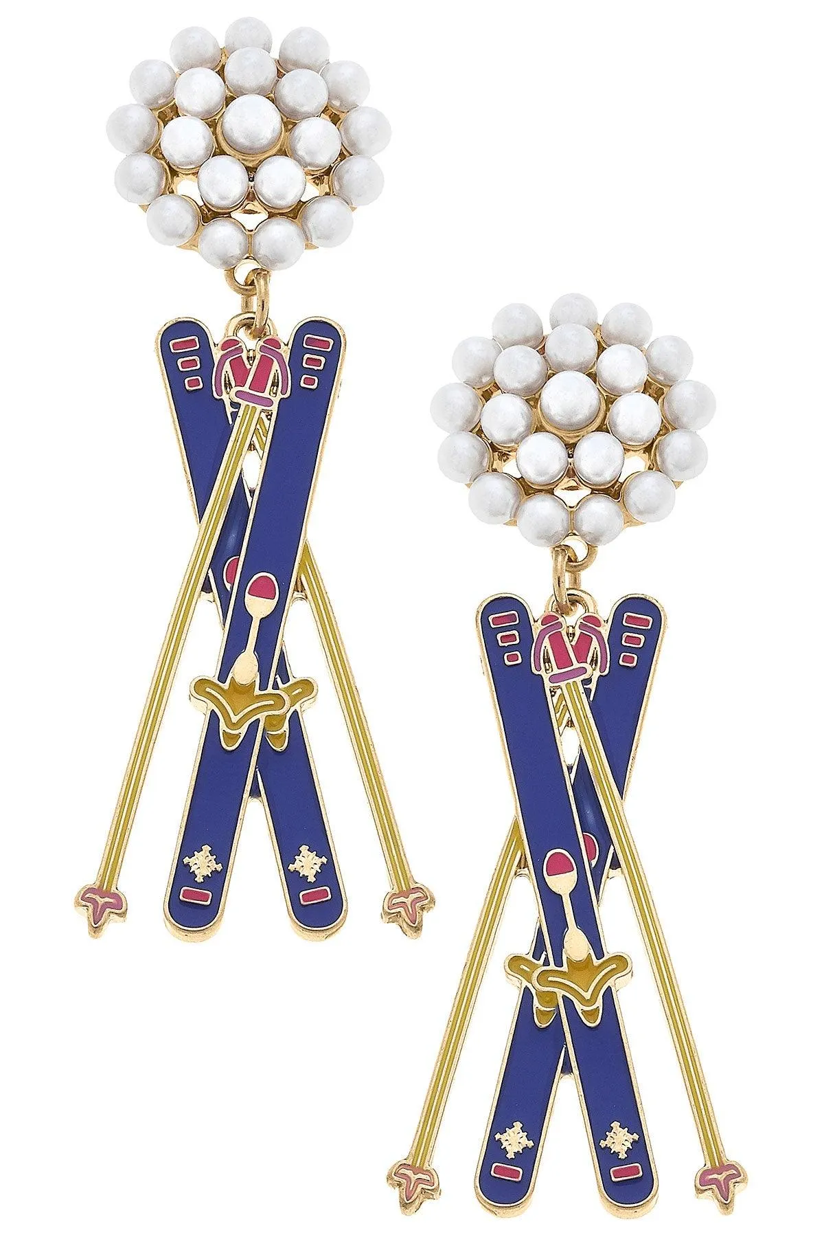 Aspen Ski Pearl Cluster Enamel Earrings sold by Canvas Style