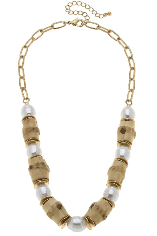 Sloan Bamboo & Pearl Beaded Necklace in Natural - FINAL SALE sold by Canvas Style