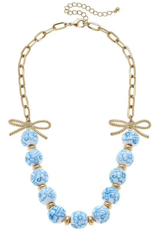 Eloise Porcelain Beaded Chain Link Necklace in Wedgwood Blue sold by Canvas Style