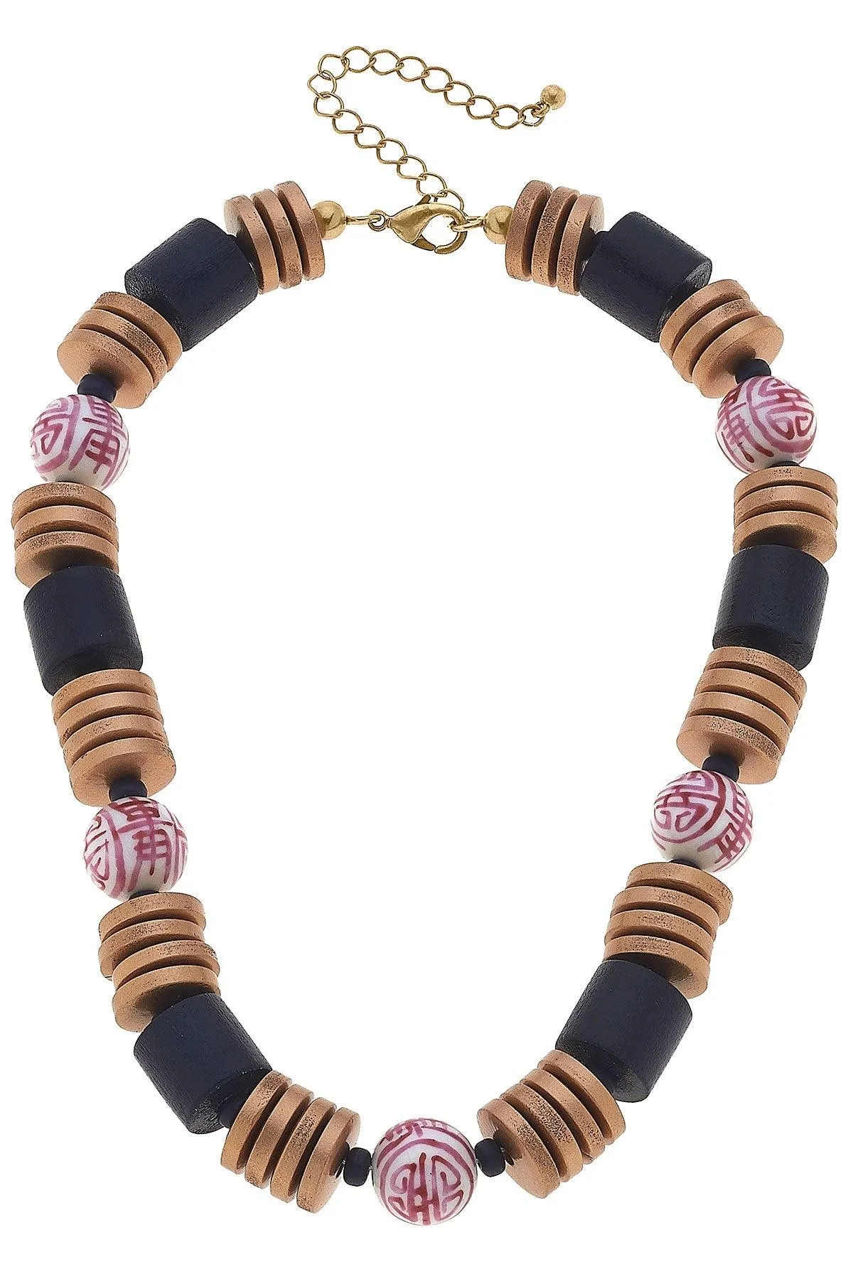 Lorelei Pink & White Chinoiserie & Painted Wood Statement Necklace in Navy - FINAL SALE sold by Canvas Style