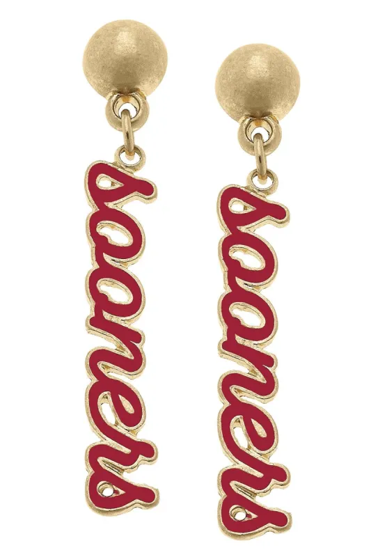 Oklahoma Sooners Enamel Script Earrings sold by Canvas Style