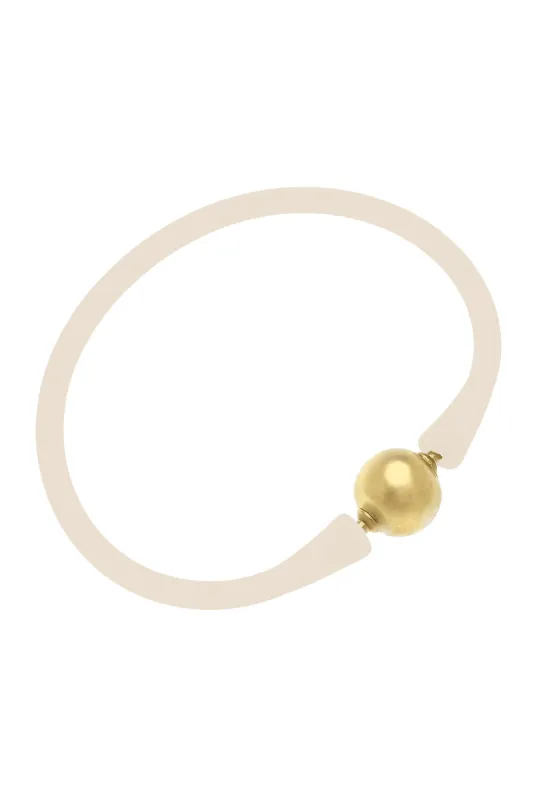 Bali 24K Gold Plated Ball Bead Silicone Bracelet in Eggnog sold by Canvas Style