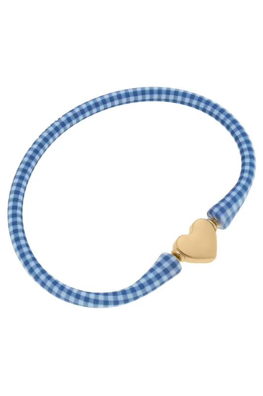 Bali Heart Bead Silicone Bracelet in Blue Gingham - FINAL SALE sold by Canvas Style