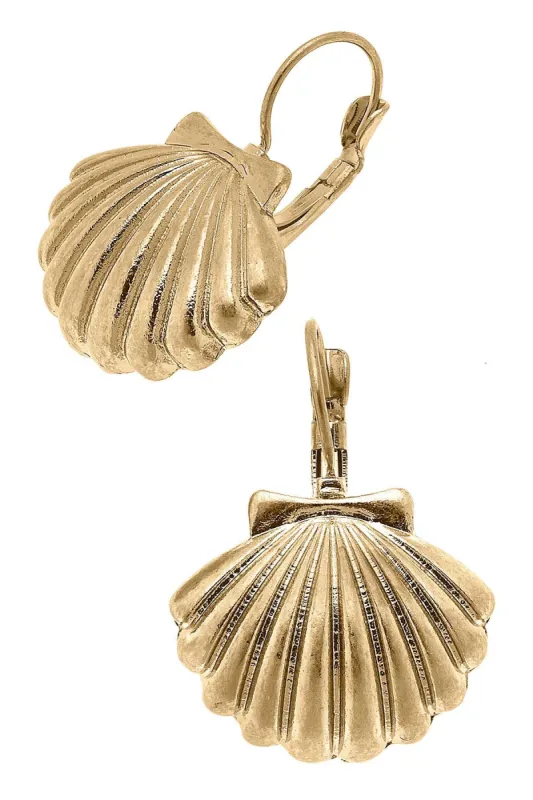 Abbie Scallop Drop Earrings in Worn Gold made by Canvas Style