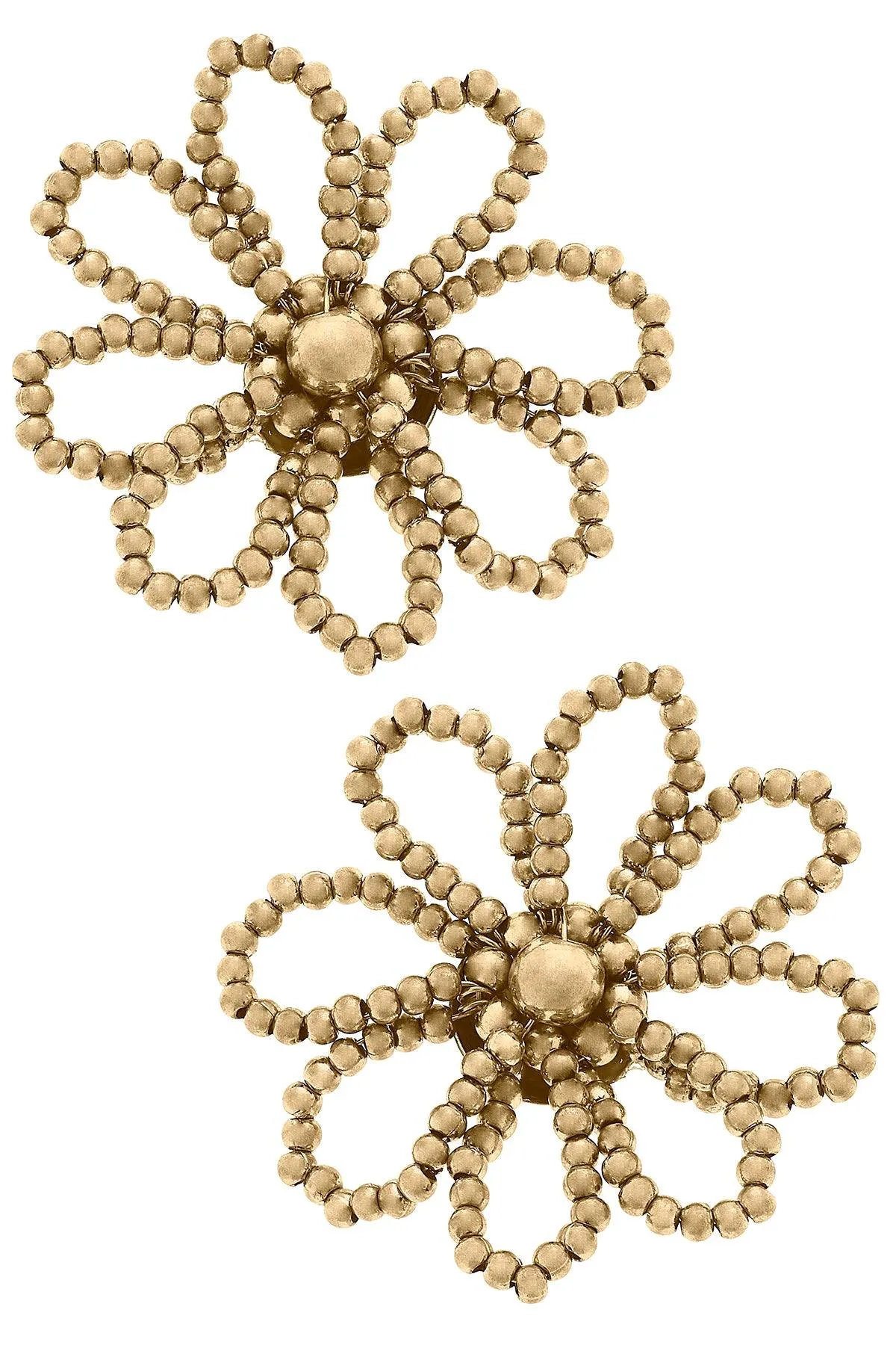 Cassi Bead & Pearl Floral Stud Earrings in Worn Gold sold by Canvas Style