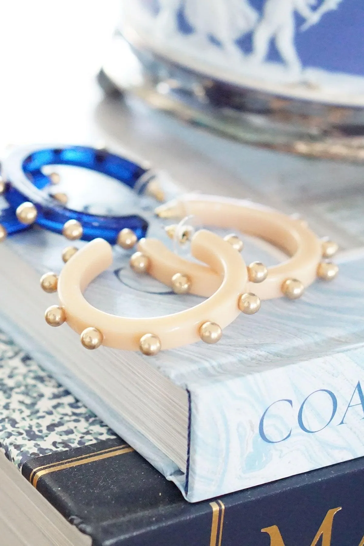 Kelley Studded Metal and Resin Hoop Earrings in Cocoa sold by Canvas Style product image thumbnail 2