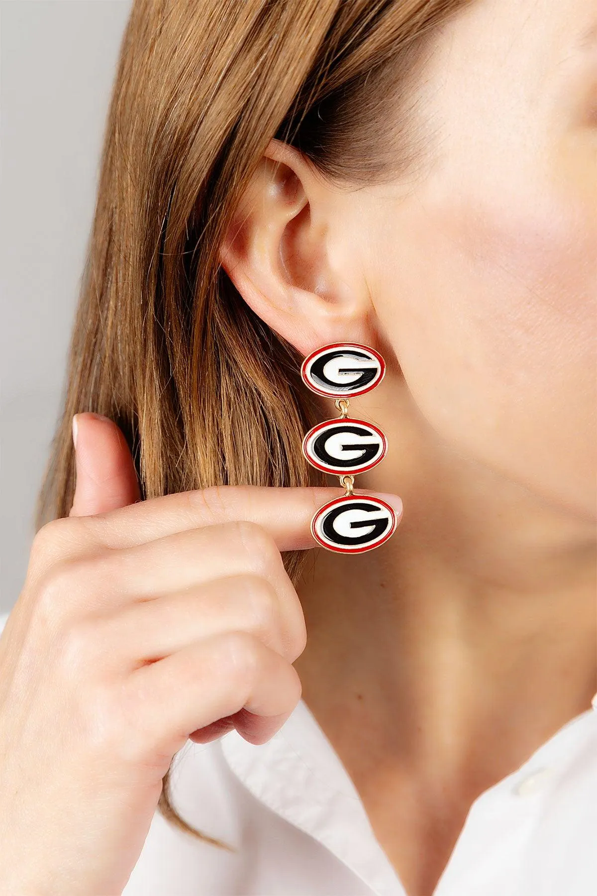 Georgia Bulldogs Triple Drop Enamel Earrings - FINAL SALE sold by Canvas Style product image thumbnail 2