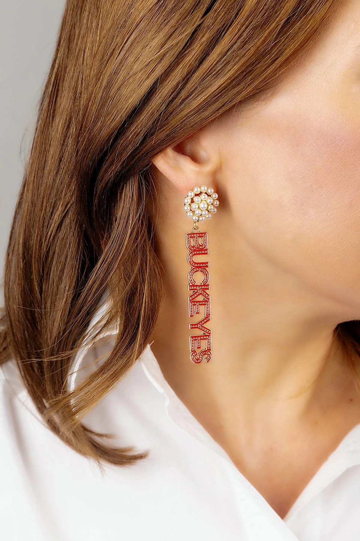 Ohio State Buckeyes Pearl Cluster Dotted Enamel Earrings - FINAL SALE sold by Canvas Style product image thumbnail 2