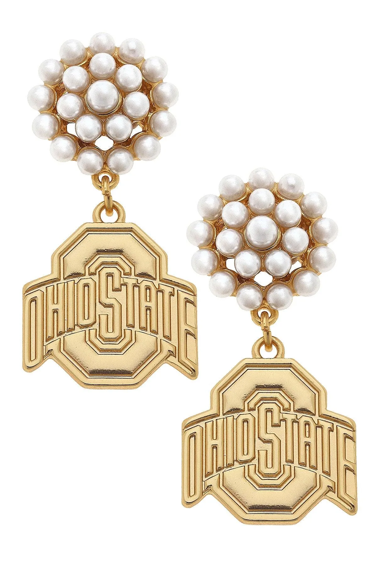 Ohio State Buckeyes Pearl Cluster 24K Gold Plated Logo Earrings sold by Canvas Style