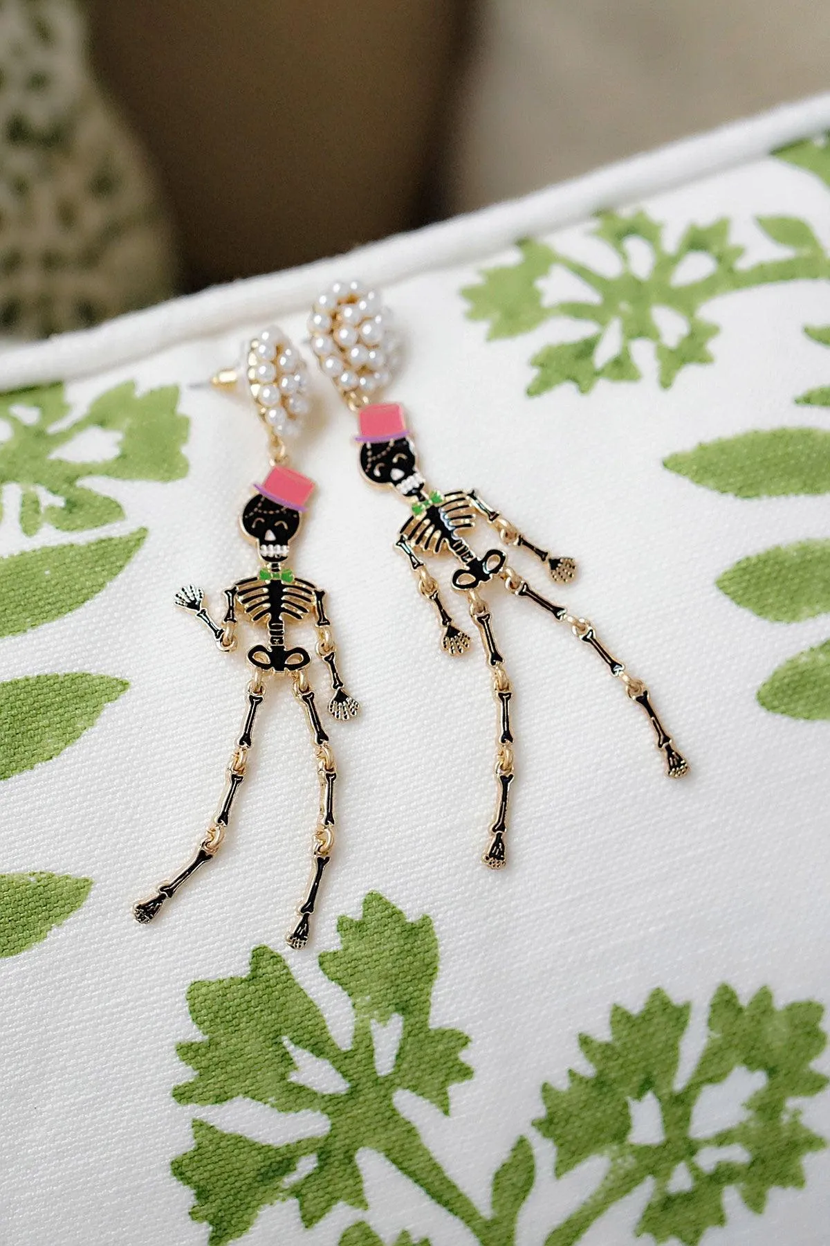Halloween Enamel Skeleton Earrings in Black & Pink sold by Canvas Style product image thumbnail 4