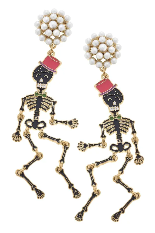 Halloween Enamel Skeleton Earrings in Black & Pink sold by Canvas Style