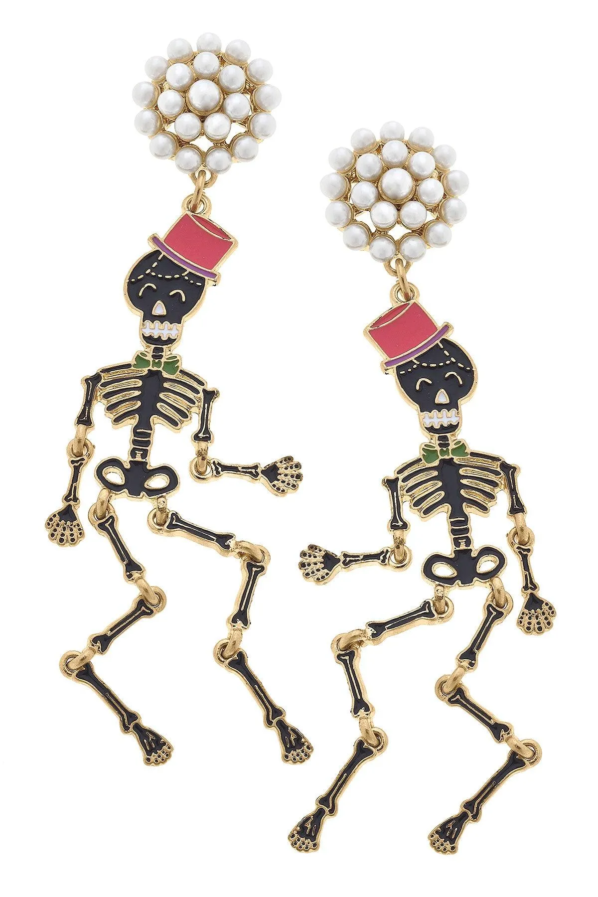 Halloween Enamel Skeleton Earrings in Black & Pink sold by Canvas Style