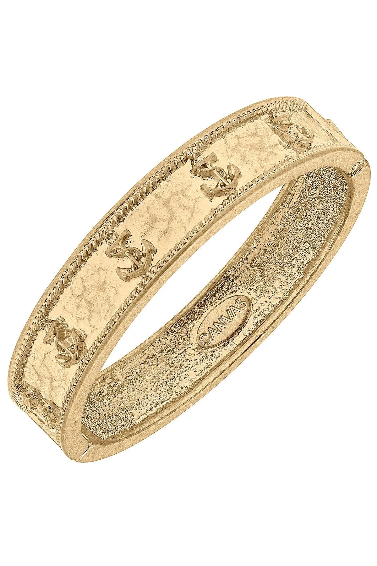 Darcy Nautical Anchor Hinge Bangle in Worn Gold sold by Canvas Style