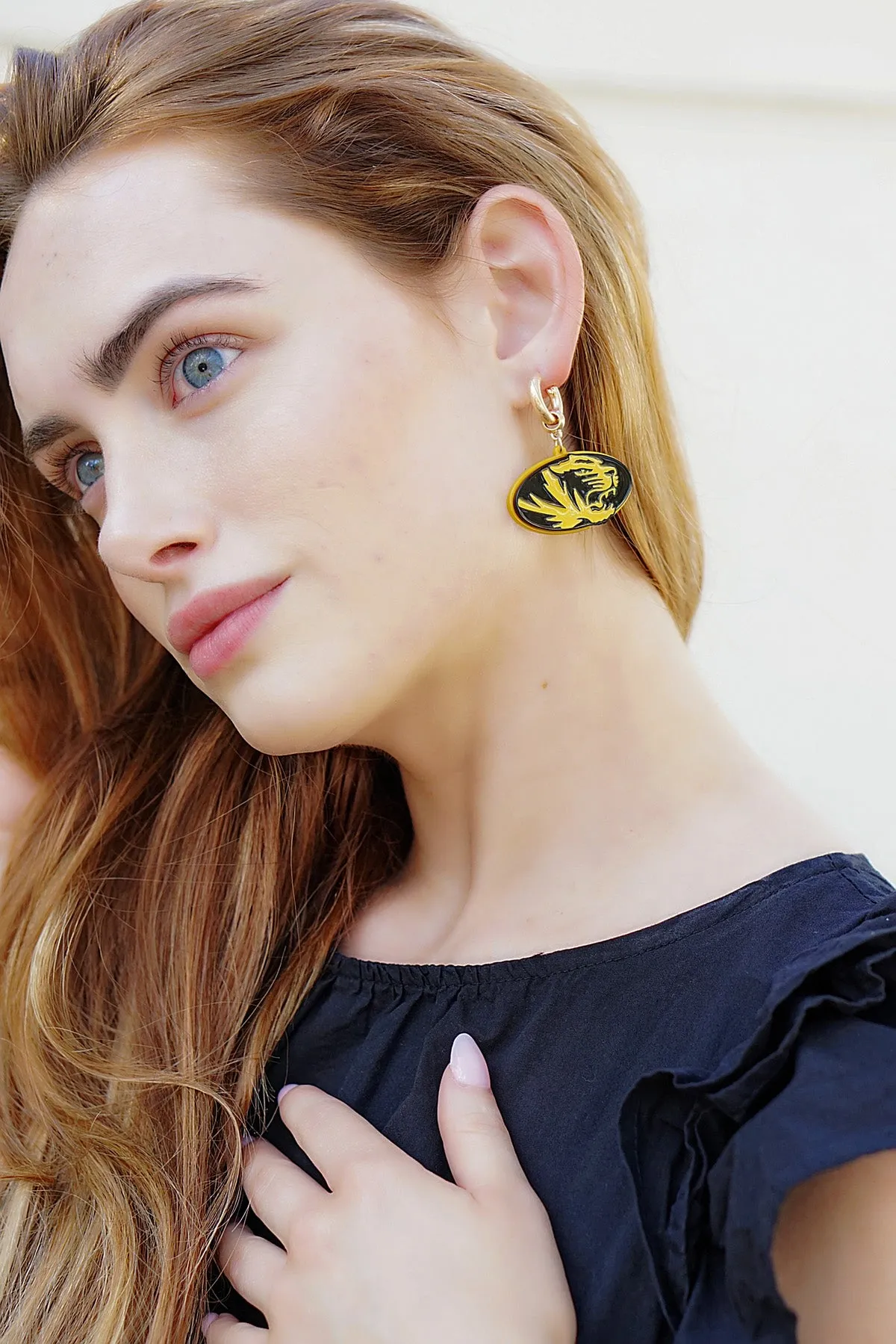 Missouri Tigers Resin Logo Drop Hoop Earrings sold by Canvas Style product image thumbnail 2