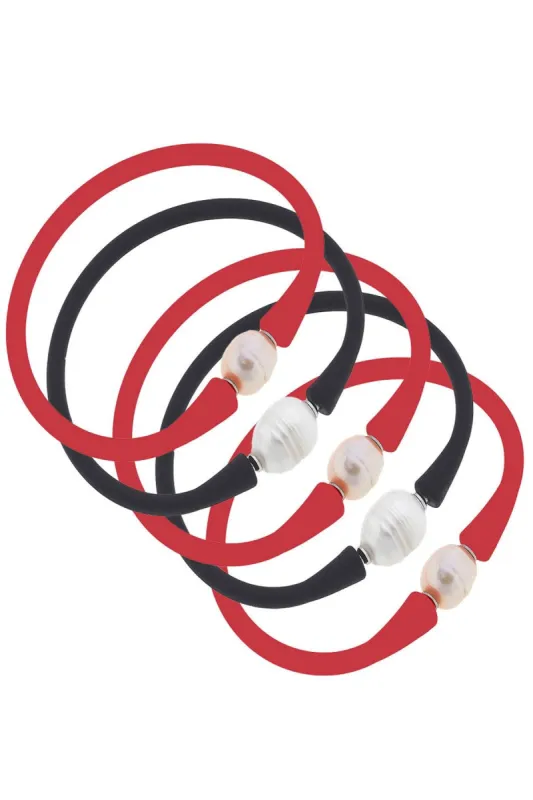 Bali Game Day Freshwater Pearl Bracelet Set of 5 in Red & Black sold by Canvas Style