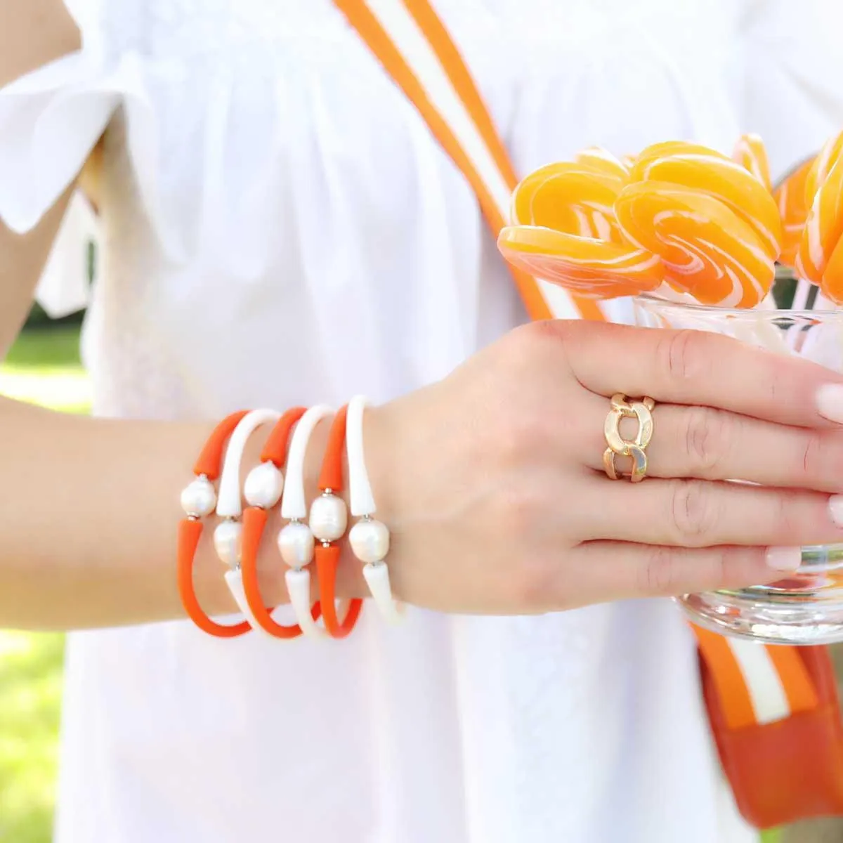 Bali Game Day Bracelet Set of 3 in Orange & White - FINAL SALE sold by Canvas Style product image thumbnail 2