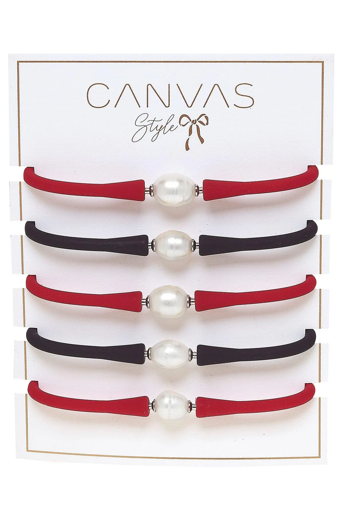 Bali Game Day Freshwater Pearl Bracelet Set of 5 in Red & Black sold by Canvas Style product image thumbnail 2