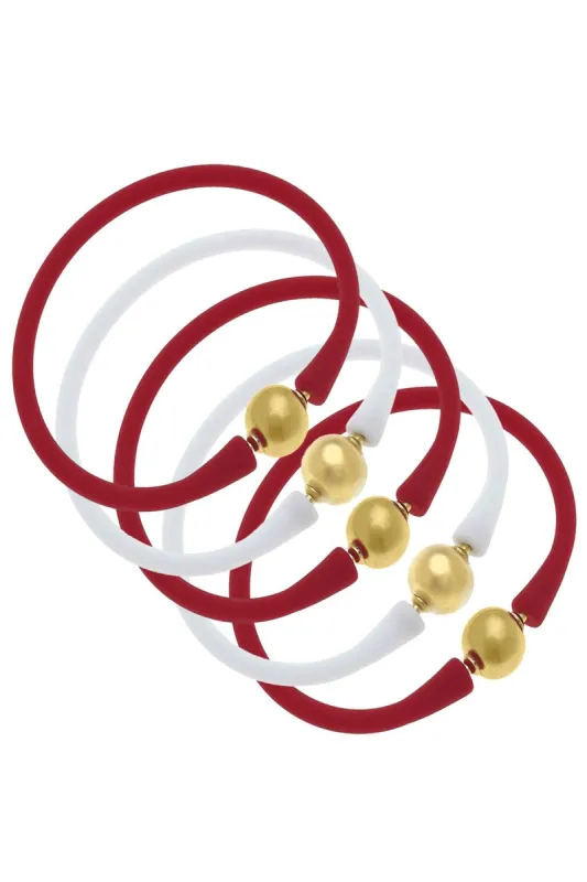 Bali Game Day 24K Gold Bracelet Set of 5 in Crimson & White sold by Canvas Style