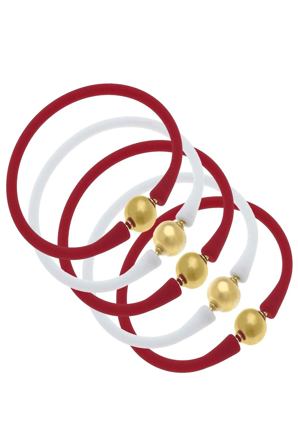Bali Game Day 24K Gold Bracelet Set of 5 in Crimson & White sold by Canvas Style