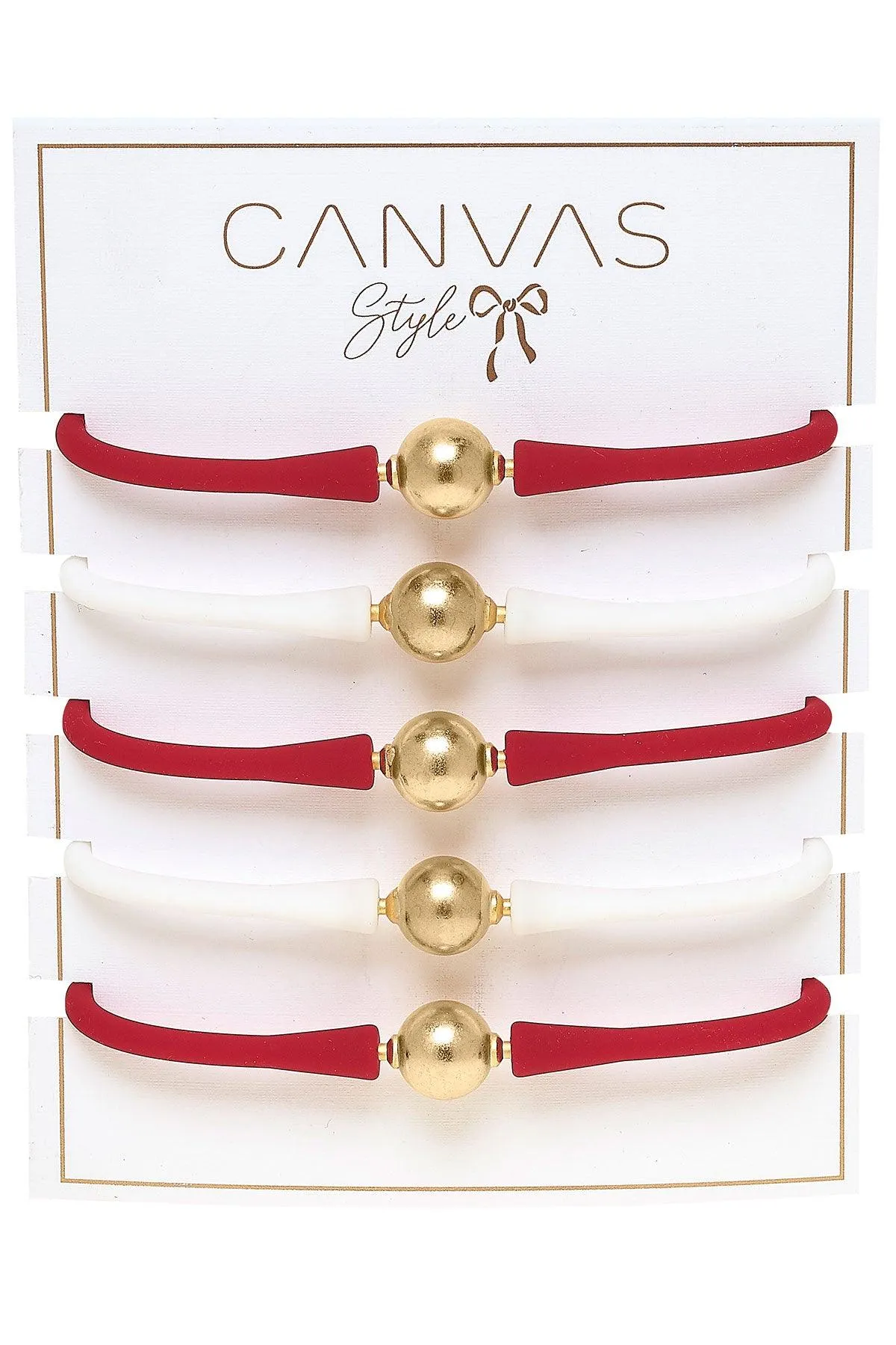 Bali Game Day 24K Gold Bracelet Set of 5 in Crimson & White sold by Canvas Style product image thumbnail 2