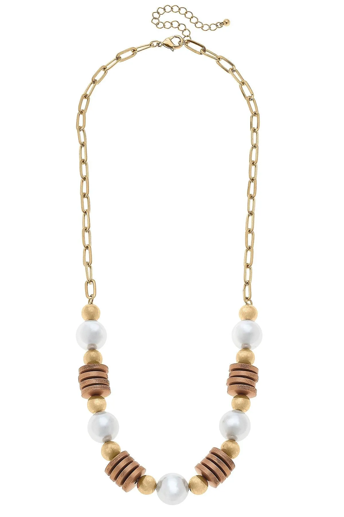 Kalilah Pearl, Wood & Gold Bead Chain Necklace in Worn Gold - FINAL SALE sold by Canvas Style product image thumbnail 2