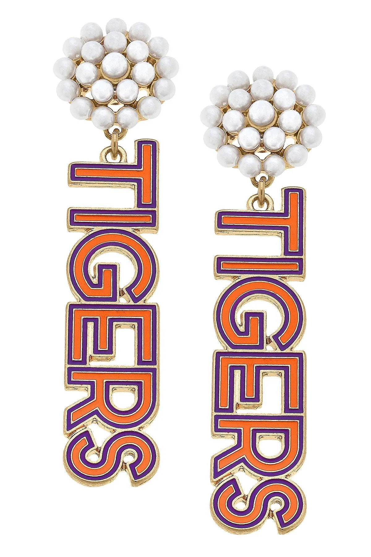 Clemson Tigers Pearl Cluster Outline Enamel Drop Earrings - FINAL SALE sold by Canvas Style