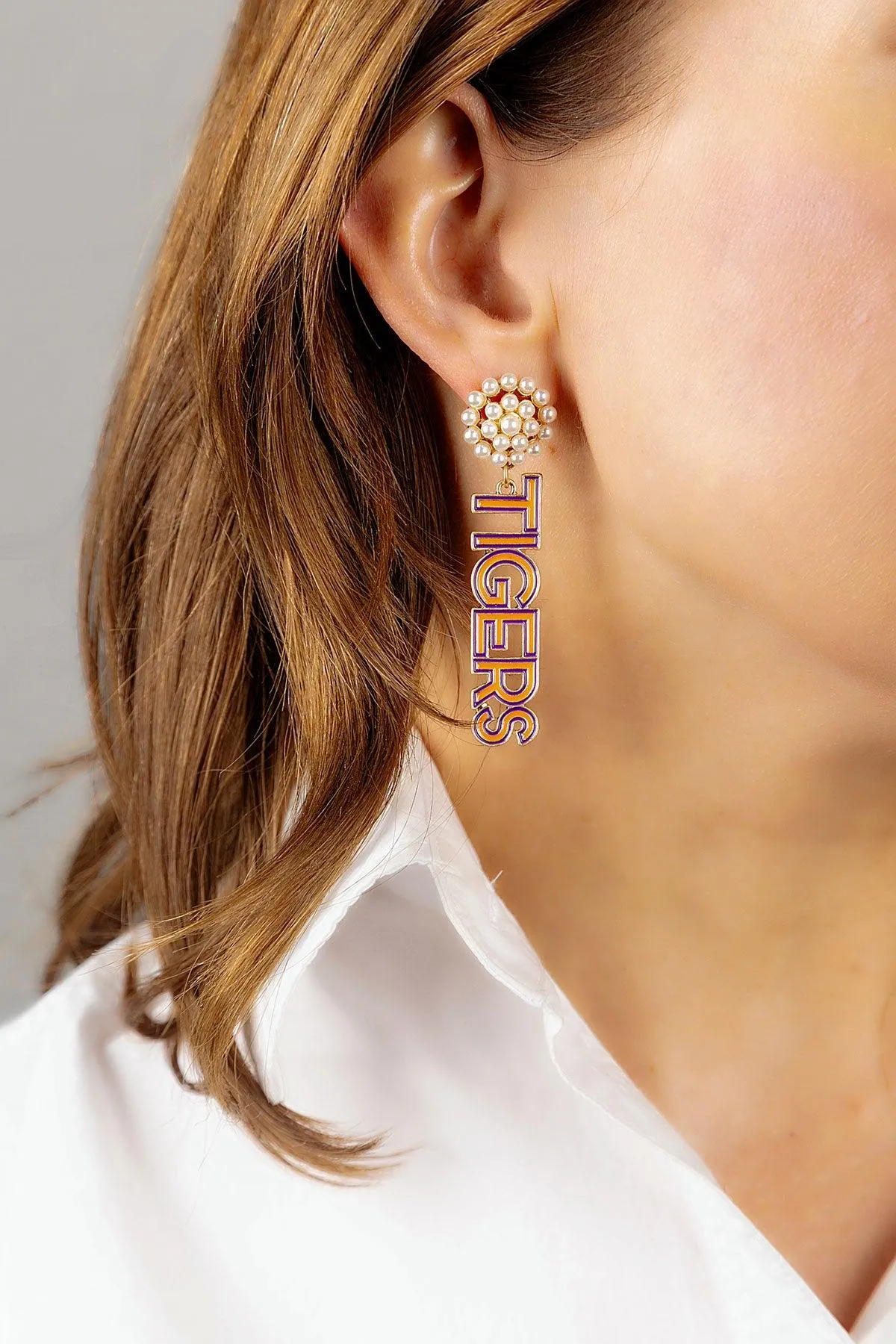 Clemson Tigers Pearl Cluster Outline Enamel Drop Earrings - FINAL SALE sold by Canvas Style product image thumbnail 2