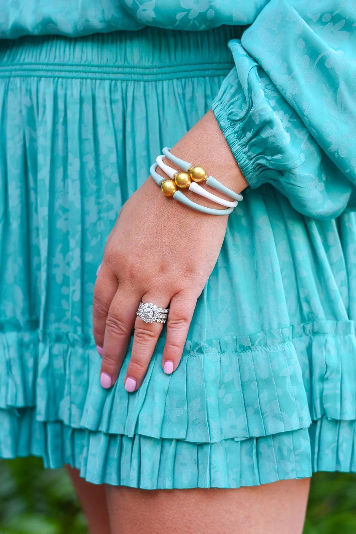 Bali 24K Gold Plated Ball Bead Silicone Bracelet in Sea Foam Green - FINAL SALE sold by Canvas Style product image thumbnail 2