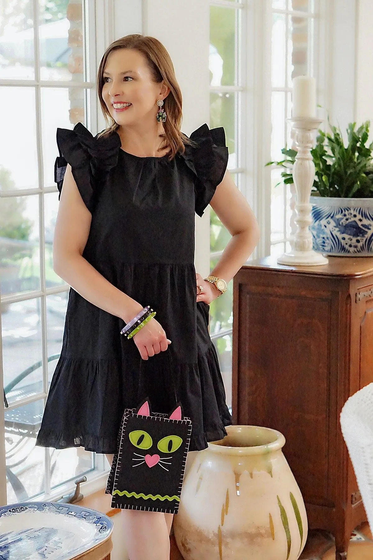 Halloween Enamel Haunted House Earrings in Black/Green/Purple sold by Canvas Style product image thumbnail 3