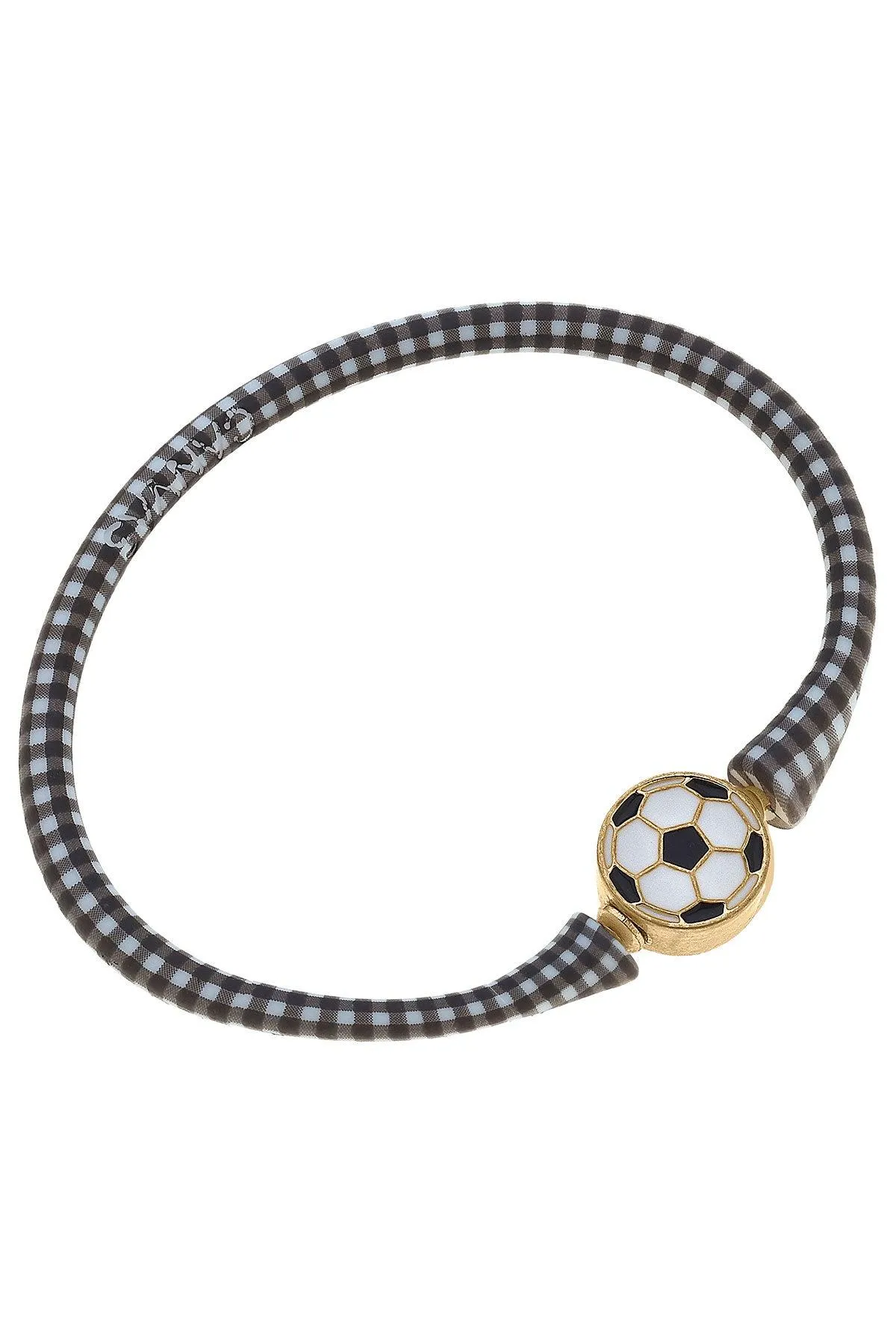 Enamel Soccer Ball Silicone Bali Bracelet in Black Gingham - FINAL SALE sold by Canvas Style