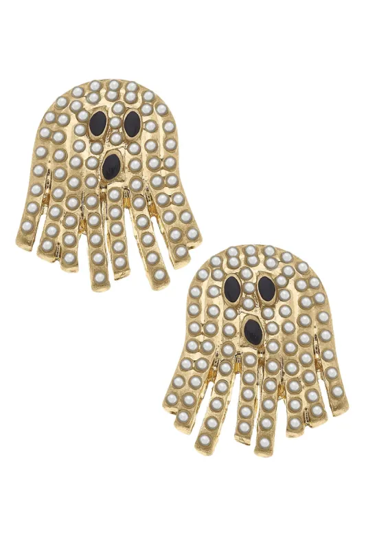 Halloween Ghost Pearl Studded Stud Earrings in Ivory sold by Canvas Style