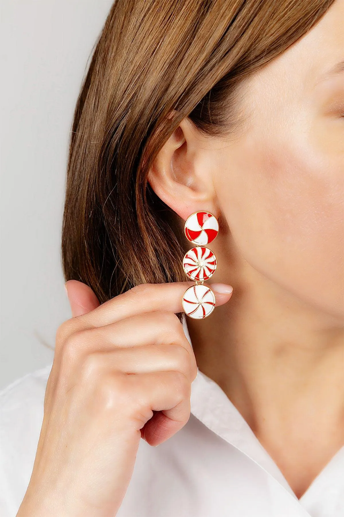 Peppermint Candies Linked Enamel Earrings sold by Canvas Style product image thumbnail 2
