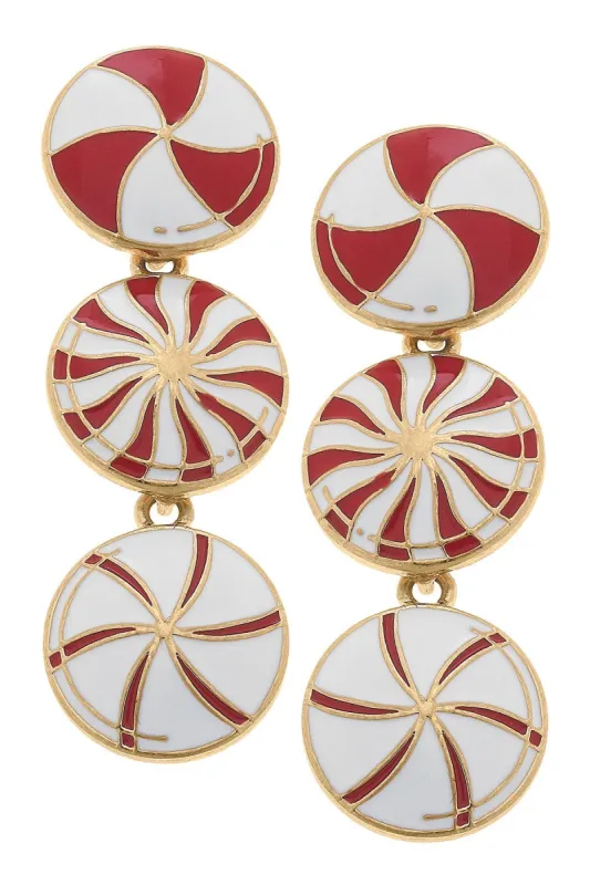 Peppermint Candies Linked Enamel Earrings sold by Canvas Style