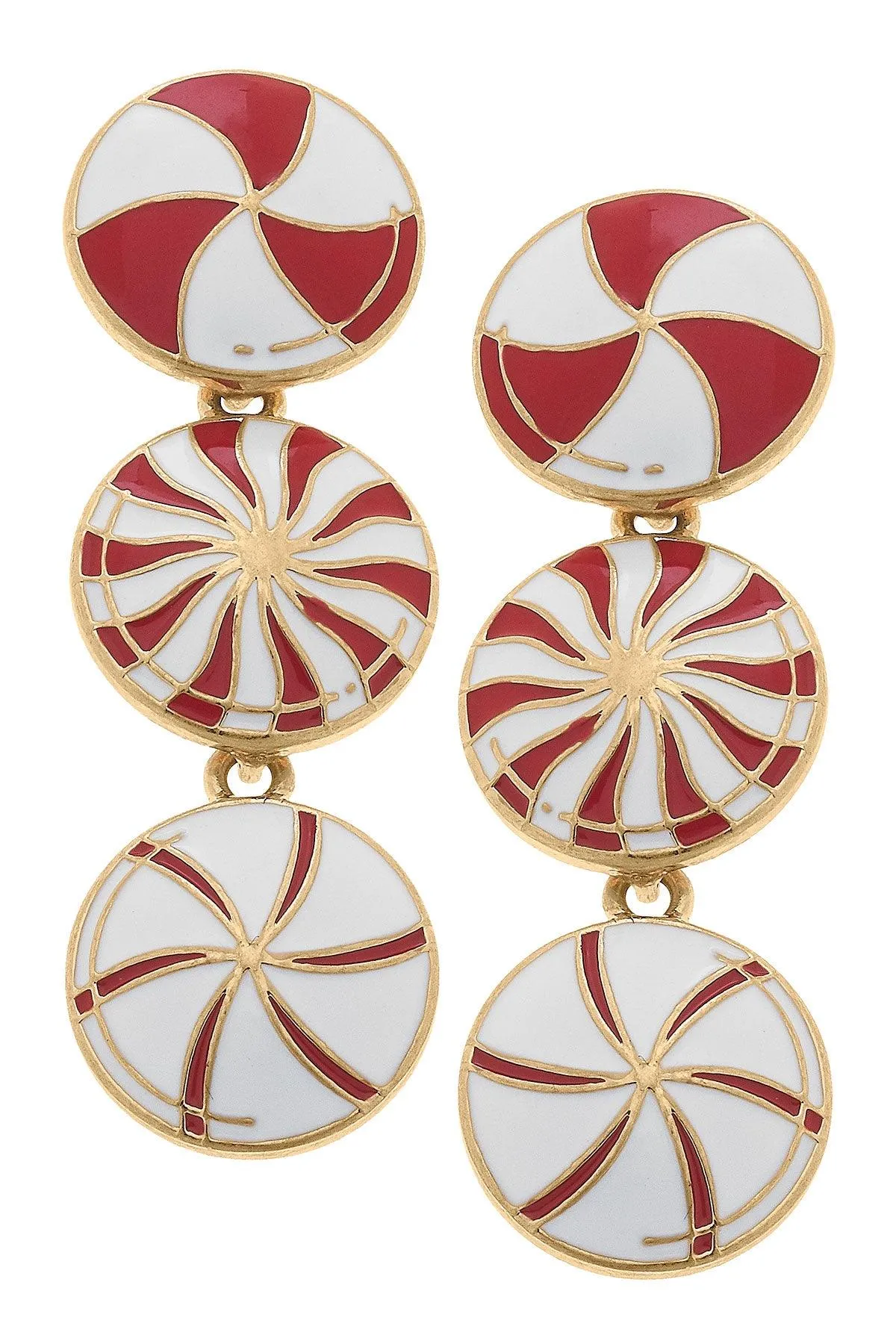 Peppermint Candies Linked Enamel Earrings sold by Canvas Style