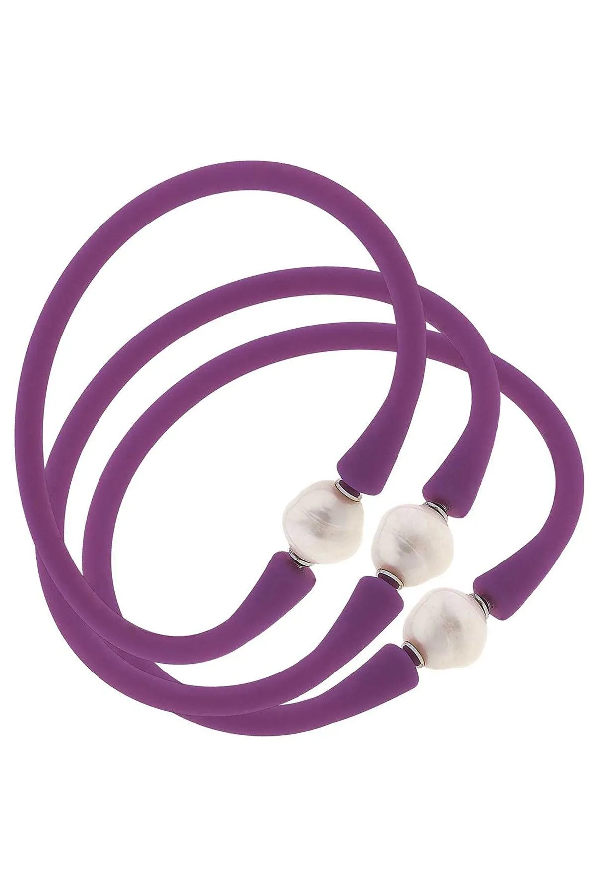 Bali Freshwater Pearl Silicone Bracelet Set of 3 in Purple - FINAL SALE sold by Canvas Style