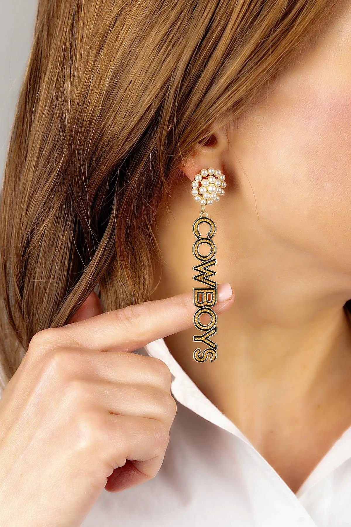 Oklahoma State Cowboys Pearl Cluster Dotted Enamel Drop Earrings - FINAL SALE sold by Canvas Style product image thumbnail 2