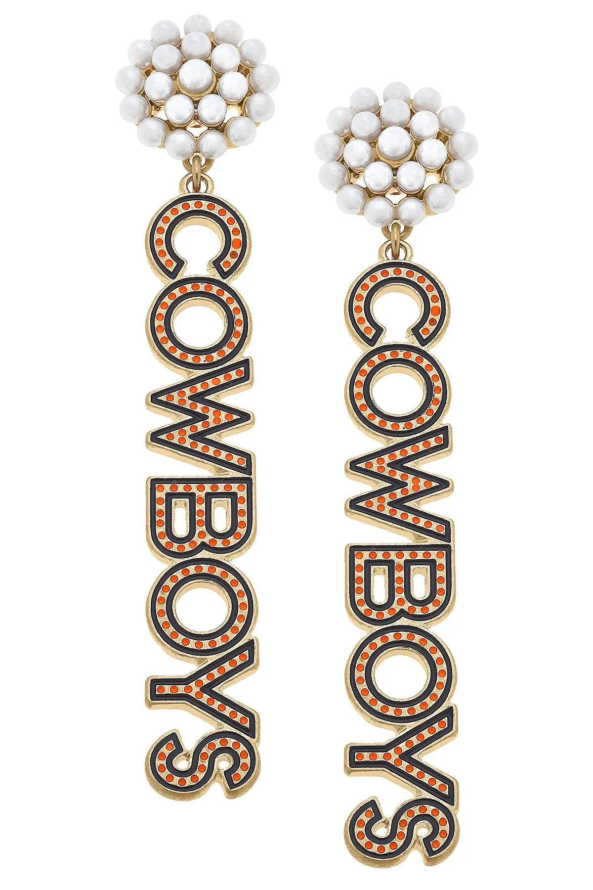 Oklahoma State Cowboys Pearl Cluster Dotted Enamel Drop Earrings - FINAL SALE sold by Canvas Style