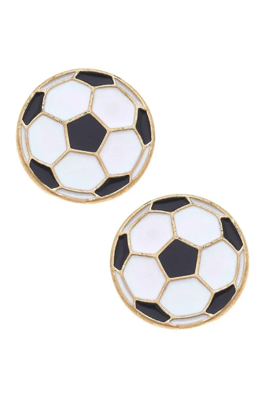 Soccer Ball Enamel Stud Earrings in Black & White sold by Canvas Style