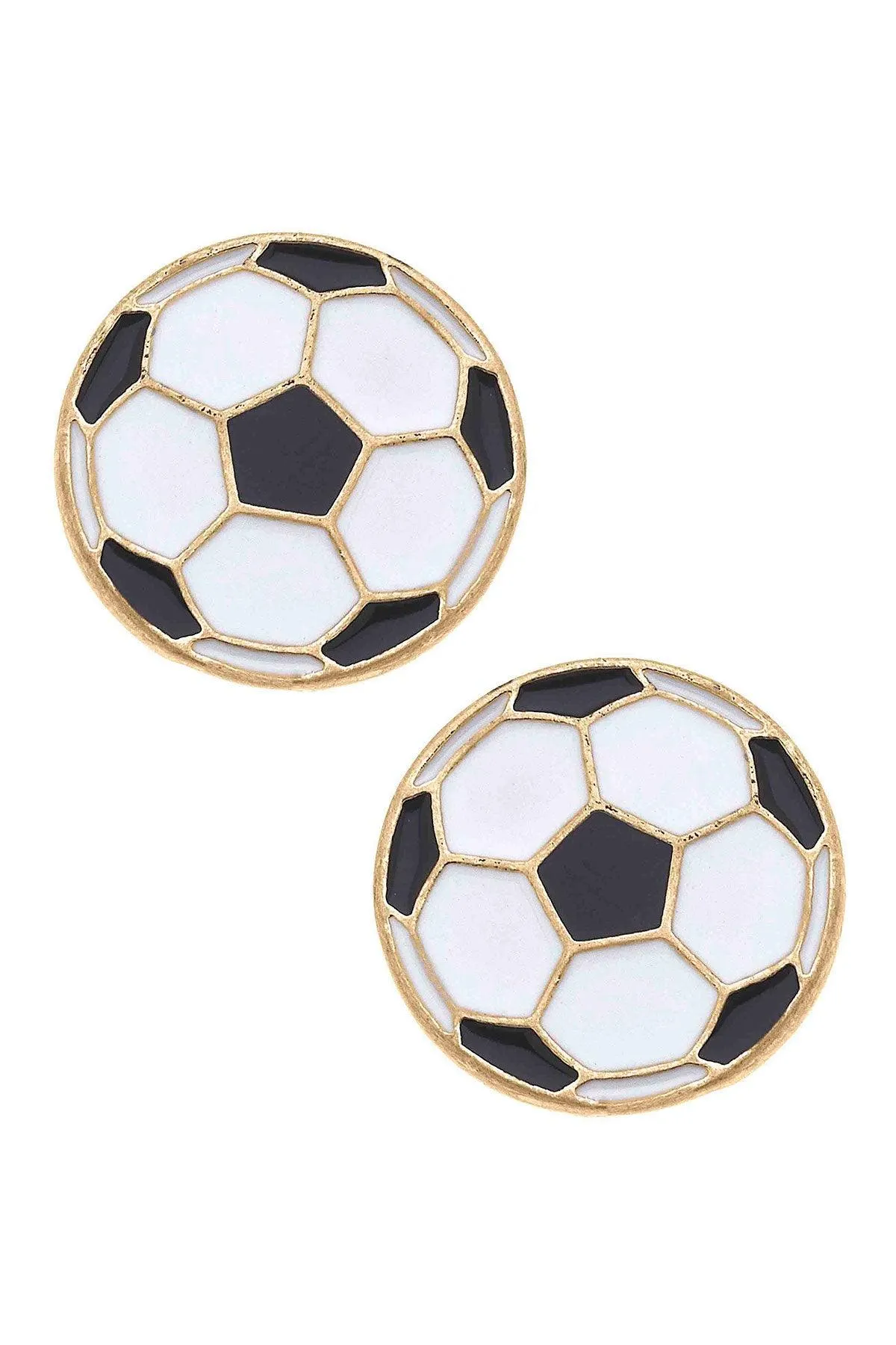 Soccer Ball Enamel Stud Earrings in Black & White sold by Canvas Style