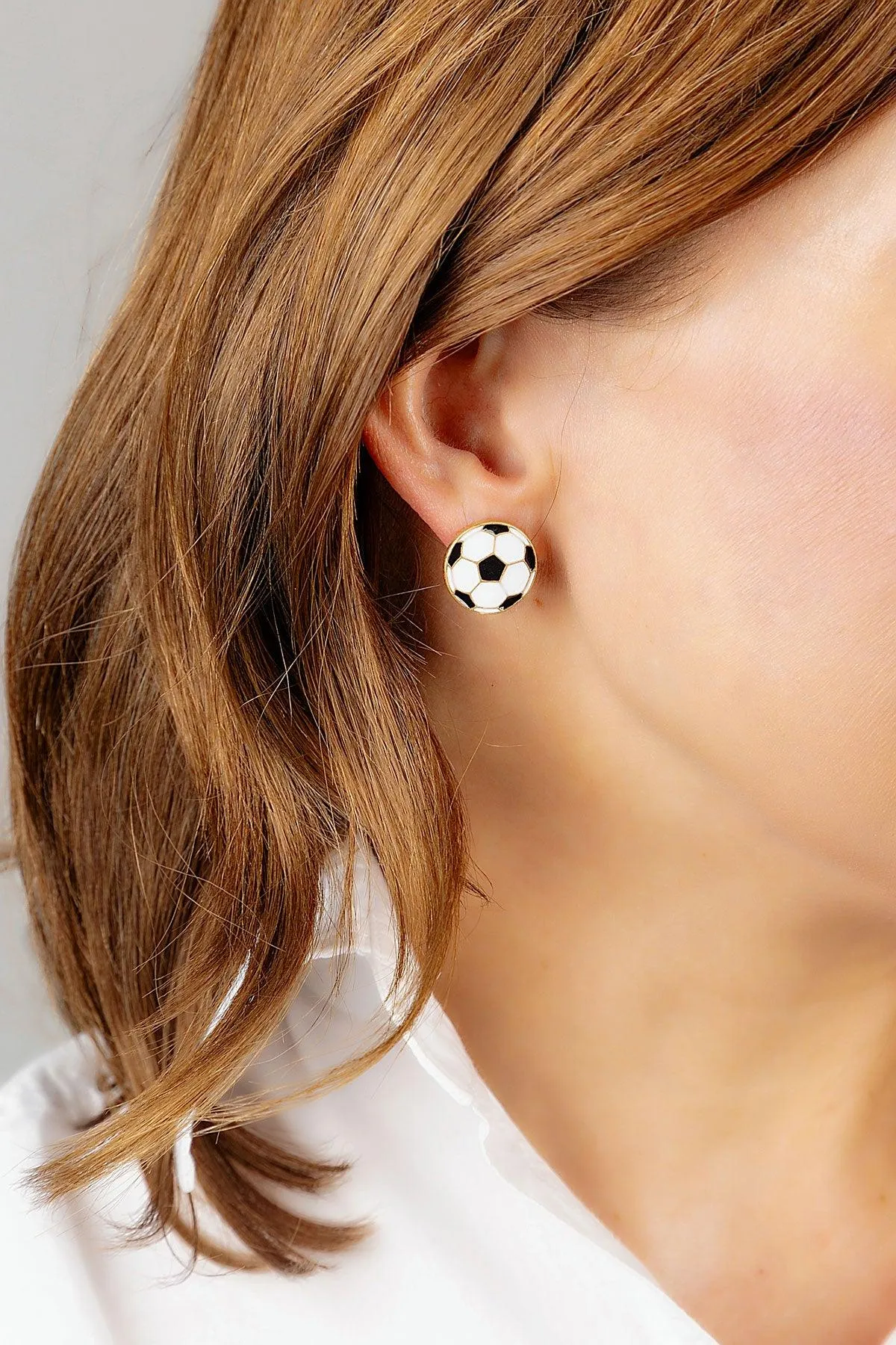 Soccer Ball Enamel Stud Earrings in Black & White sold by Canvas Style product image thumbnail 3
