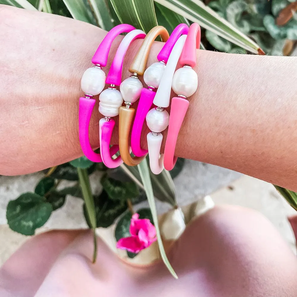 Bali Freshwater Pearl Silicone Bracelet in Tie Dye Pink - FINAL SALE sold by Canvas Style product image thumbnail 2