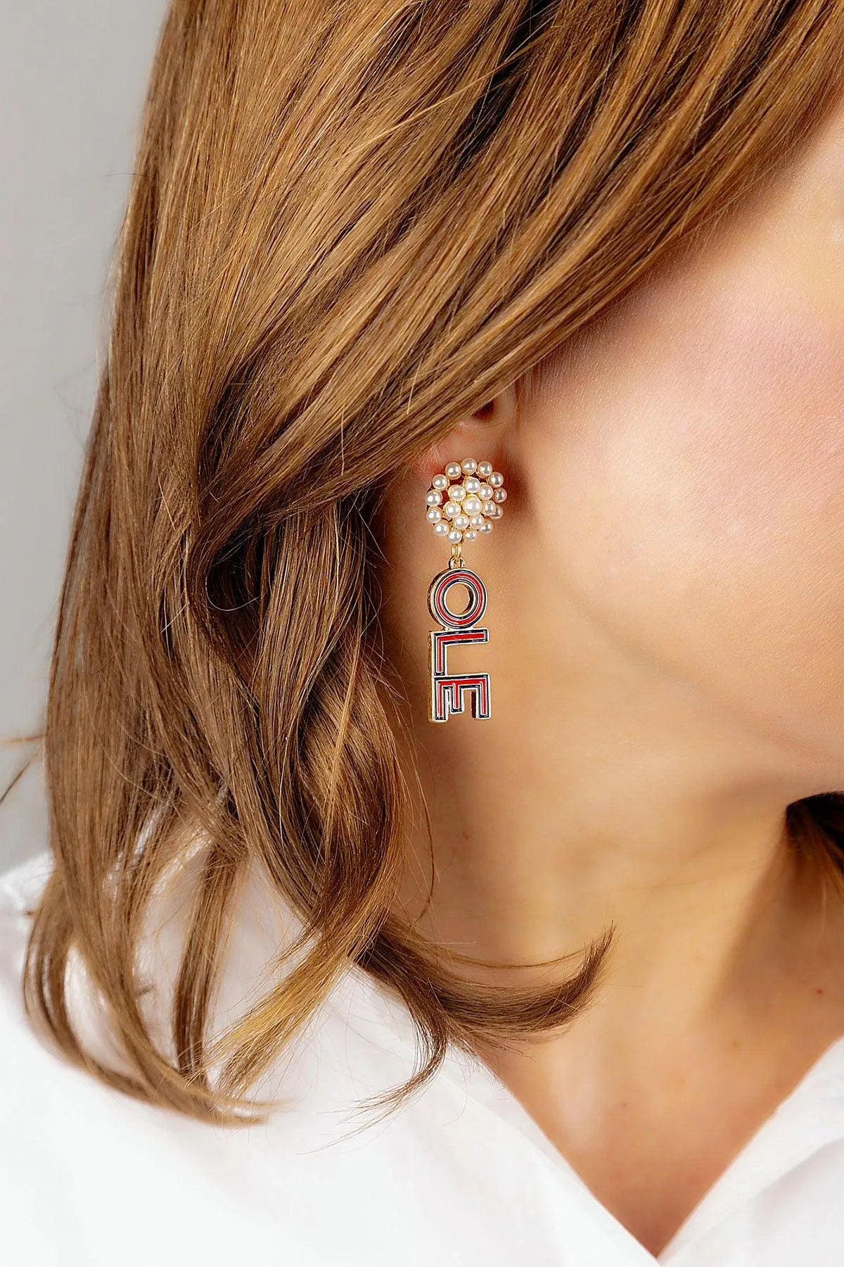 Ole Miss Rebels Pearl Cluster Outline Enamel Drop Earrings - FINAL SALE sold by Canvas Style product image thumbnail 2