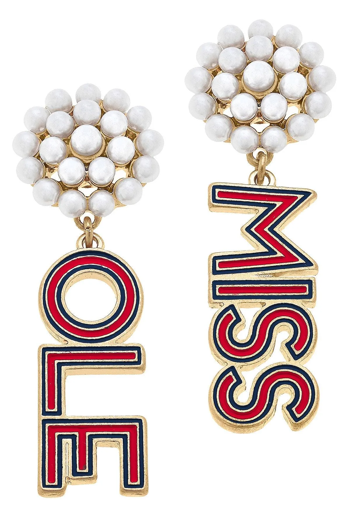 Ole Miss Rebels Pearl Cluster Outline Enamel Drop Earrings - FINAL SALE sold by Canvas Style